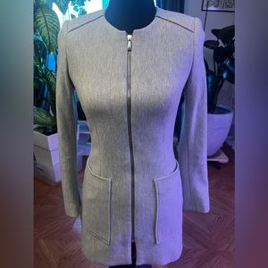 Zara Longline Zip Blazer, Herringbone, Grey, Extra Small